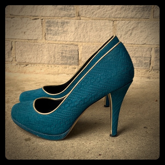 SPRING Teal and gold pinup heels - Picture 2 of 15